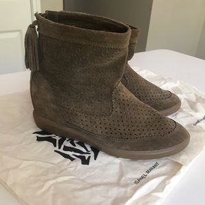 Isabel Marant Basley Perforated Suede Wedge Bootie